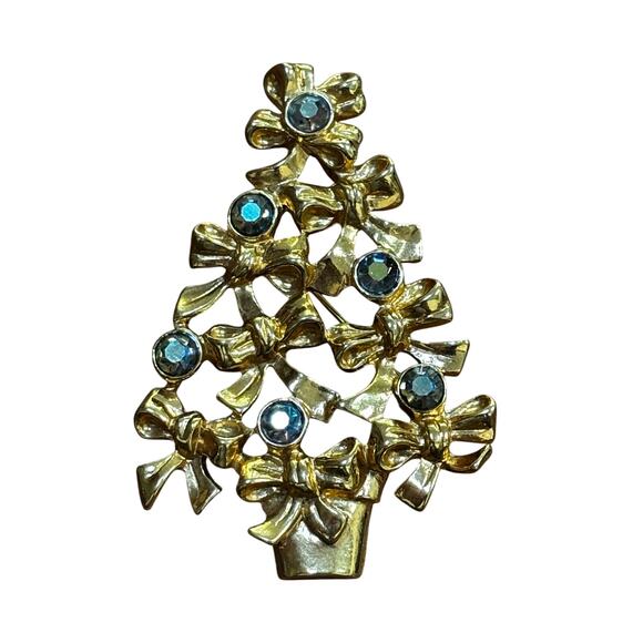 Vintage Avon Christmas tree brooch gold & AB rhinestones festive holiday pin - Picture 1 of 6